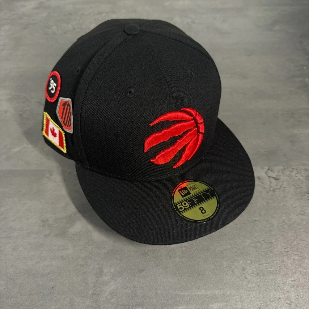 New Era Toronto Raptors Hat Size 8 Black 59FIFTY Fitted NBA Side Multi Patch Cap